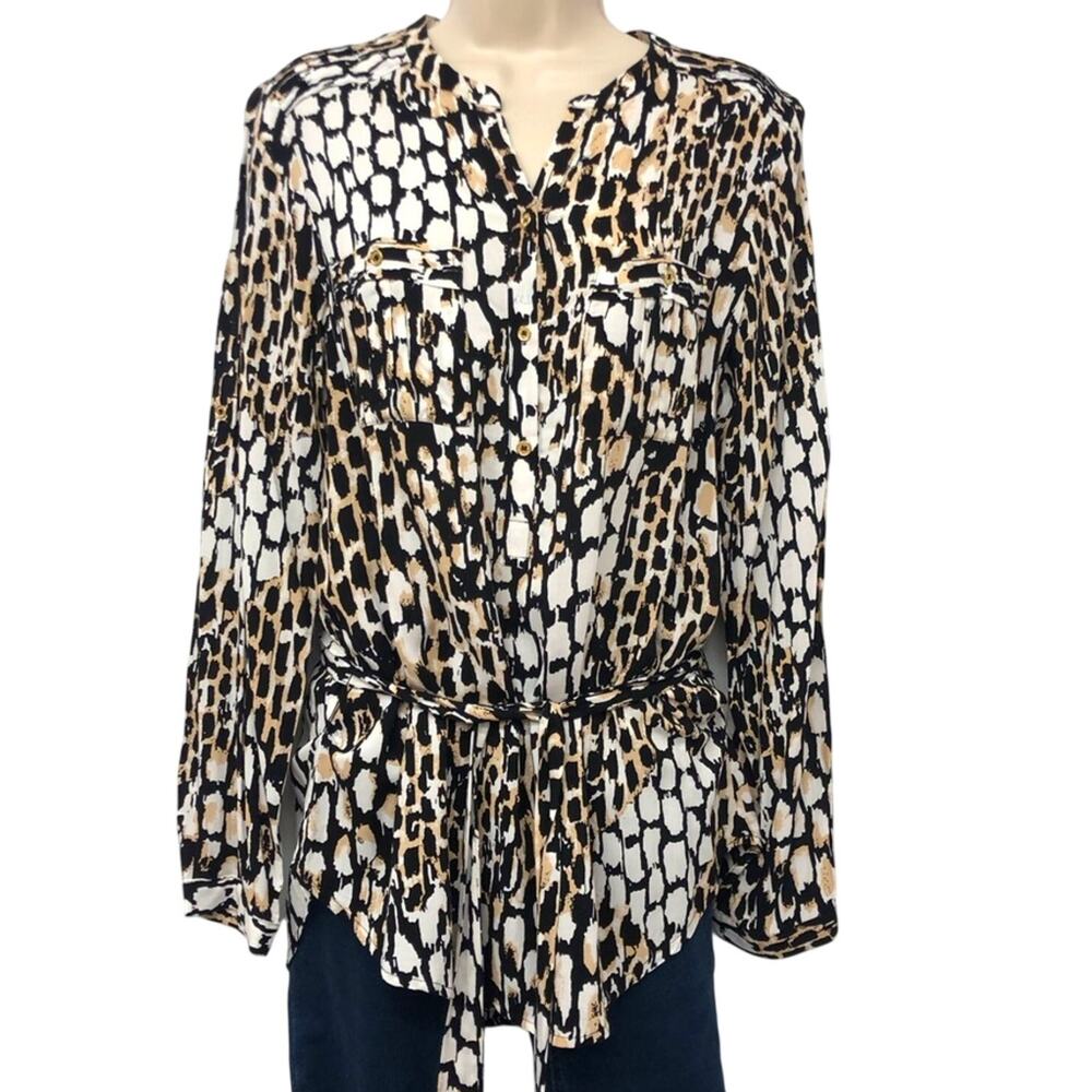 Calvin Klein Animal Print Long Sleeve Popover Top